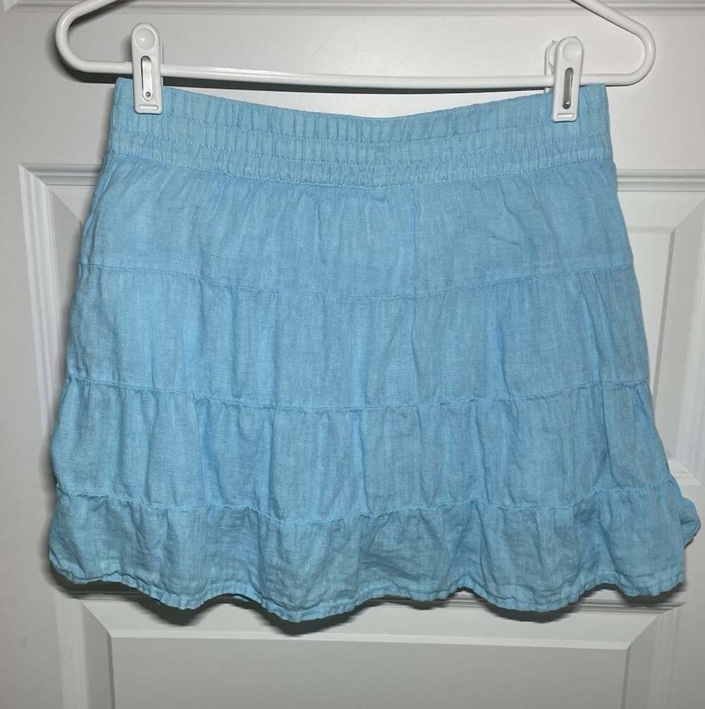 House of Harlow 1960 Revolve Womens S Mini Skirt Skort 100% Linen Blue Beach EUC